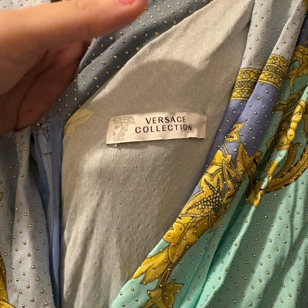 Versace Blue and Gold v neck dress US 8 / IT 44 - Picture 2 of 5